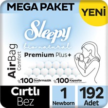 Sleepy Bio Natural Premium Plus Airbag Comfort Mega Paket Bebek Bezi 1 Numara Newborn 192 Adet