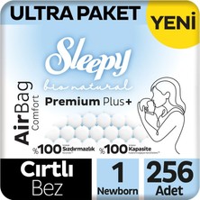 Sleepy Bio Natural Premium Plus Airbag Comfort Ultra Paket Bebek Bezi 1 Numara Newborn 256 Adet