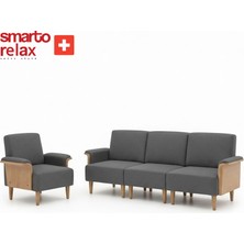Smarto Relax LEGO Ahşap Ayaklı 3+1 Koltuk Takımı | Modern Üçlü Koltuk ve Tekli Berjer Oturma Grubu(Antrasit - Gri)