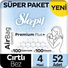 Sleepy Bio Natural Premium Plus Airbag Comfort Süper Paket Bebek Bezi 4 Numara Maxi 52 Adet