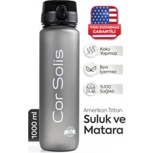 Cor Solis Suluk Matara Tritan 1050 ml Su Matarası - Pipetsiz, %100 Sızdırmaz Garantili, BPA ve Toksik İçermez, Koku Yapmaz, Dayanıklı Kumaş Askılı - Antrasit