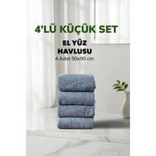 Cotto Home 4 lü Kareli Mavi Renk Yumuşak Pamuk El Yüz Havlusu Seti 50x90 cm