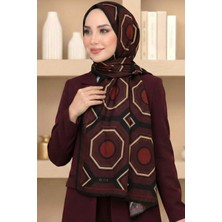 Hadiora Kadın Bordo Geometrik Desenli Organik Pamuk Soft Şal