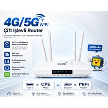 Qasul 4g/5g Sım Kartlı Wifi Router 300 Mbps 4 Antenli Modem Taşınabilir Şarjlı Ev & Ofis Internet Cihazı