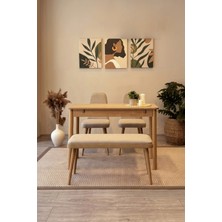 Maq Home Vina Mini Açılır Ahşap Mutfak Masası Takımı (1 Masa + 2 Sandalye + 1 Bench)