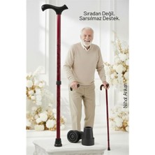 Marsilyan Yükseklik Ayarlanabilir Bordo Metal Baston - 7 Kademe Ayarlı Ergonomik Denge Desteği + 2 Yedek U�