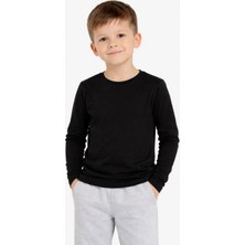 Marsilyan Erkek Çocuk Basic Uzun Kollu Tişört Okul Günlük Rahat T-Shirt - Siyah