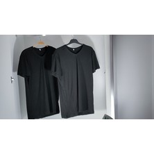 Way be Collection İKİ ADET V Yaka Siyah Siyah Slim Fit Dar Kesim %95 Pamuk % 5 Likra Erkek T-Shirt(Unisex Tişört).