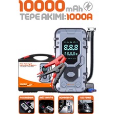 Enshall 10.000MAH Çantalı Akü Takviyeli  1000A Tepe Akımlı Araç Lastik Şişirme Hava Kompresörü Jump Starter