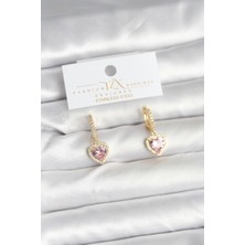 Pirinç Gold Pembe Renk Zirkon Taşlı Model Kadın Küpe