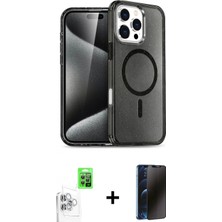 Marsilyan™- iPhone 16 Pro Kılıf Nova Asil Prime - Siyah 3D Antistatik Hayalet Cam Ekran Koruyucu + Raze Metal Kamera Lens - Bz