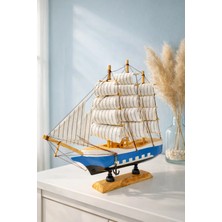 Marsilyan Büyük Boy El Yapımı Ahşap Yelkenli Gemi Maketi 24 x 24 cm – Dekoratif Masa Üstü Lüks Hediyelik 529-C