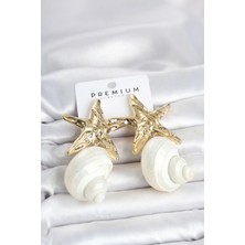 Doğal Deniz Kabuğu Gold Renk Yıldız Model Kadın Küpe