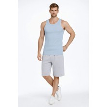 Marsilyan Erkek Fitilli Atlet Sıfır Yaka Slim Fit Arka Baskılı Spor Atlet - Bebek Mavisi