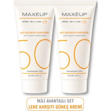 MAXEUP 2’li Leke Karşıtı Tüm Ciltler İçin Yüksek Korumalı SPF50+ Güneş Kremi Glutatyon Etkili | 50 ML x2 |