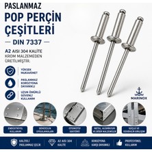 Marinox 4 mm Paslanmaz Pop Perçin Dın 7337 A2 304 – Kör Perçin Seti 50’li / 100’LÜ