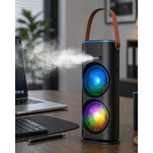 Hsc Bilişim Çift Başlıklı Taşınabilir Fan Rgb Işıklı Sprey Nemlendiricili Masaüstü Serinletici Fan