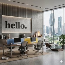 Karahanbey 100X35 cm Dev Boy "hello." Yazılı Kırılmaz Pleksi Ayna - Ofis Villa Antre D