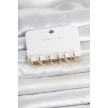 Renas Store Pirinç Gold Renk Halka Kadın Küpe Seti