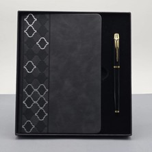 Marsilyan Desenli Siyah Deri Defter Kalem Set