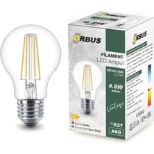 Orbus Beyaz Işık B60 Filament LED Ampul E27 4.8W 6500K Renk Sıcaklığı 600LM Parlaklık