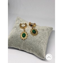 Carette De Terre Zümrüt Yeşili Gold Renk Çelik Küpe
