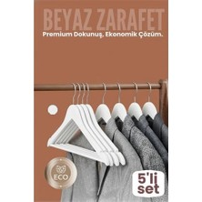 Nacario Mey Ithalat® 5'li Lüks Beyaz Elbise Ceket Askısı - Ergonomik & Kaymaz Plastik Askı Seti -  Ahşap Görünümlü 722530