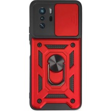 SiHako Newface Poco X3 Gt Kılıf Pars Lens Yüzüklü Silikon - Kırmızı