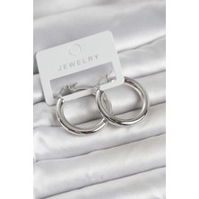 Gümüş Renk Pirinç Halka 30 mm Kadın Küpe