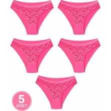 Hepsine Rakip 5li Kadın Dantelli Bikini Külot Pamuklu Arkası Düz