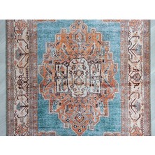 Pera Halı Turkuaz ve Turuncu Medalyonlu Vintage Halı - Outlet - 50010TOU