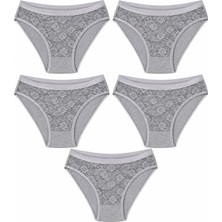 Hepsine Rakip 5li Kadın Dantelli Bikini Külot Pamuklu Arkası Düz
