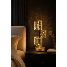 Mars Concept Gold Flake Silindir Cam Masa Lambası – 3 Işık Modlu, Siyah Gövdeli Dekoratif LED Abajur