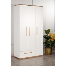 Mobetto 3 Kapaklı Eva 301 Gardırop Sunta Malzemeden Modern Tasarımlı 1 Çekmeceli Beyaz Renk