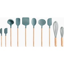Crate & Barrel 10 Parça Silikon Başlıklı & Ahşap Saplı Mutfak Gereçleri Seti
