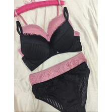 Love Angels Çizgili Dantel Detaylı Push-Up Dolgulu Iç Çamaşırı Takımı-Sütyen Külot Takımı