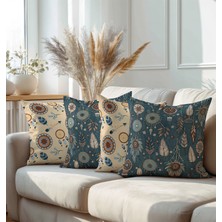 Karkan Tekstil Bohem Etnik Yaprak Desenli Modern Dekoratif Baskılı Kırlent Kılıf Seti