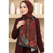 Hadiora Kadın Kırmızı Vintage Çiçek Desenli Organik Pamuk Soft Şal