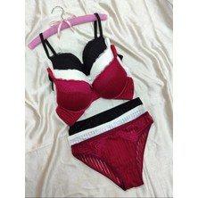 Love Angels Çizgili Dantel Detaylı Push-Up Dolgulu Iç Çamaşırı Takımı-Sütyen Külot Takımı