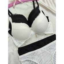 Love Angels Çizgili Dantel Detaylı Push-Up Dolgulu Iç Çamaşırı Takımı-Sütyen Külot Takımı