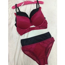 Love Angels Çizgili Dantel Detaylı Push-Up Dolgulu Iç Çamaşırı Takımı-Sütyen Külot Takımı