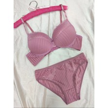 Love Angels Çizgili Dantel Detaylı Push-Up Dolgulu Iç Çamaşırı Takımı-Sütyen Külot Takımı