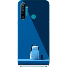Le Balvo Realme 5i Uyumlu Kulaklı Kedi Baskılı Silikon Kılıf