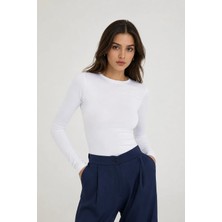 Afri Beyaz Kadın Uzun Kollu Likralı Basic Body – Esnek Polyamid Elastan Kumaş, Slim Fit, Günlük Şık Üst