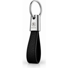 SAVEK Lüks Skoda Anahtarlık Metal Deri – Premium Şık Tasarım 11 x 2 cm Çift Tarafı Logolu Araba Aksesuar