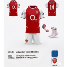 Arsenal Thierry Henry 2003/2004 Şampiyonlar Ligi 14 Numara Iç Saha Kırmızı Çocuk Forma Takımı 4 Parça Çorap+Bileklik