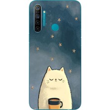 Le Balvo Realme 5i Uyumlu Kahveci Beyaz Kedir Baskılı Silikon Kılıf