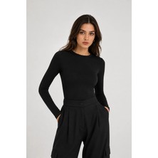 Afri Siyah Kadın Uzun Kollu Likralı Basic Body – Esnek Polyamid Elastan Kumaş, Slim Fit, Günlük Şık Üst