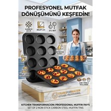 Marsilyan 2'li Set 12'li Muffin Kalıbı | Karbon Çelik Yanmaz Yapışmaz Cupcake & Kek Pişirme Tepsisi 723122