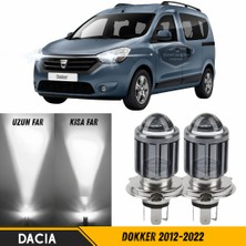 ŞüsCarOto Aksesuar Dacia Dokker 2012-2022 Uyumlu Mercekli Far Ampulü LED Xenon Beyaz Renk Far Şimşek Etkili Csp LED Lamba Uzun Kısa 2 Adet Takım